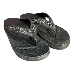 Crocs Size 10 Sloane Glitter Women's Sandal's Black Sparkle Flip Flops Platform